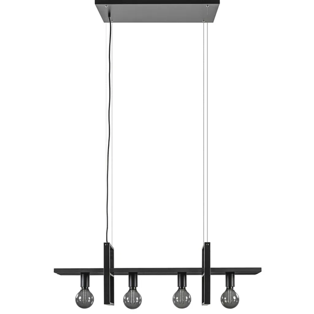 Straluma 4-Lichts hanglamp zwart met zwarte houten planken> Eettafellampen|Eetkamerverlichting