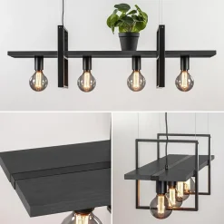 Straluma 4-Lichts hanglamp zwart met zwarte houten planken><noscript><img width=