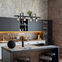 Straluma 4-Lichts hanglamp zwart met zwarte houten planken><noscript><img width=