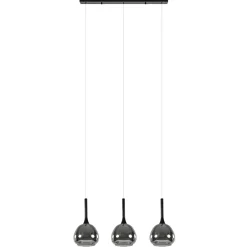 Straluma 3-Lichts hanglamp zwart met smoke glazen kappen> Hanglampen|Eettafellampen