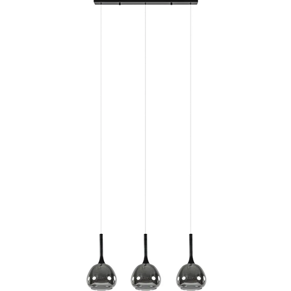 Straluma 3-Lichts hanglamp zwart met smoke glazen kappen> Hanglampen|Eettafellampen