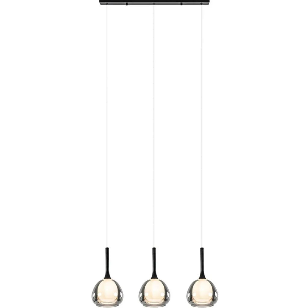 Straluma 3-Lichts hanglamp zwart met smoke glazen kappen> Hanglampen|Eettafellampen