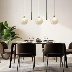 Straluma 5-Lichts hanglamp zwart-goud met opaal glas><noscript><img width=