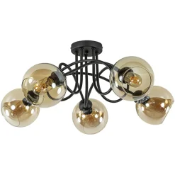 Straluma 5-Lichts klassieke plafondlamp zwart met amber glazen bollen> Plafondlampen|Klassieke Verlichting