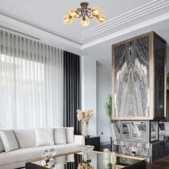 Straluma 5-Lichts klassieke plafondlamp zwart met amber glazen bollen></noscript> Plafondlampen|Klassieke Verlichting