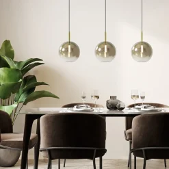 Straluma 3-Lichts LED eettafelhanglamp met gold fading glas></noscript> Hanglampen|Eettafellampen