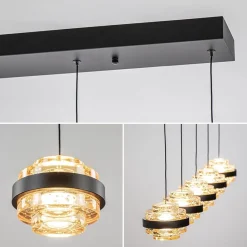 Straluma 5-Lichts LED eettafelhanglamp zwart met champagne glas></noscript> Hanglampen|Eettafellampen