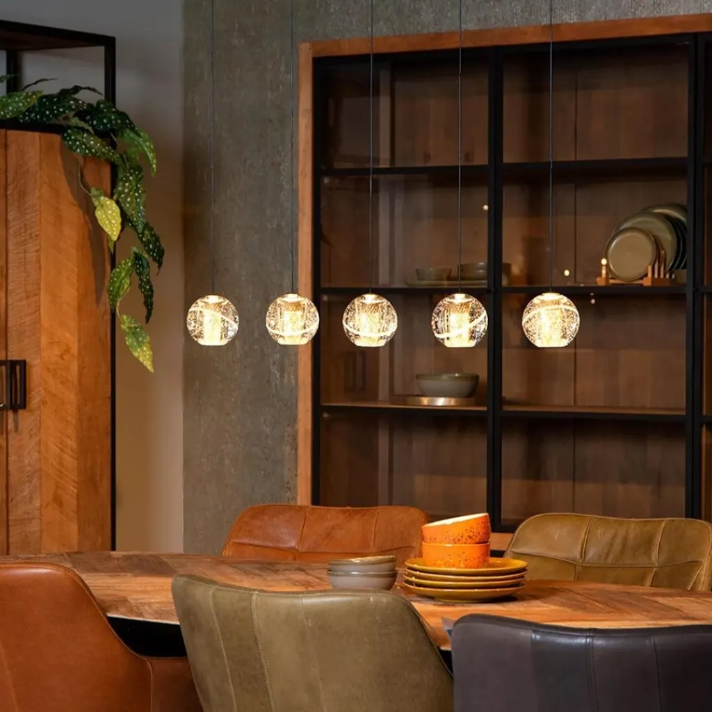 Straluma 5-Lichts LED eettafelhanglamp goud met glas> Hanglampen|Eettafellampen