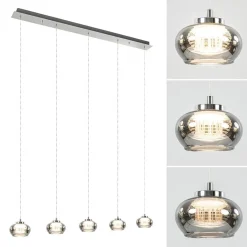 Straluma 5-Lichts LED eettafelhanglamp smoke glas dimbaar></noscript> Hanglampen|Eettafellampen