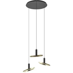 Straluma 3-Lichts LED hanglamp ringen rond zwart/goud dimbaar> Hanglampen|Eettafellampen