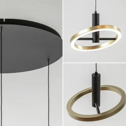 Straluma 3-Lichts LED hanglamp ringen rond zwart/goud dimbaar></noscript> Hanglampen|Eettafellampen