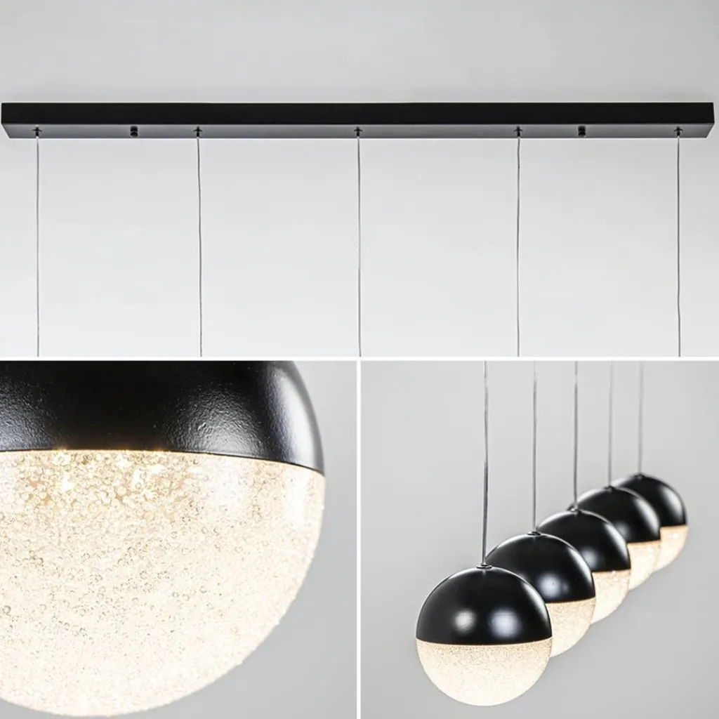 Straluma 5-Lichts LED hanglamp zwart met diamant zand 3-standen dimbaar> Hanglampen|Eettafellampen