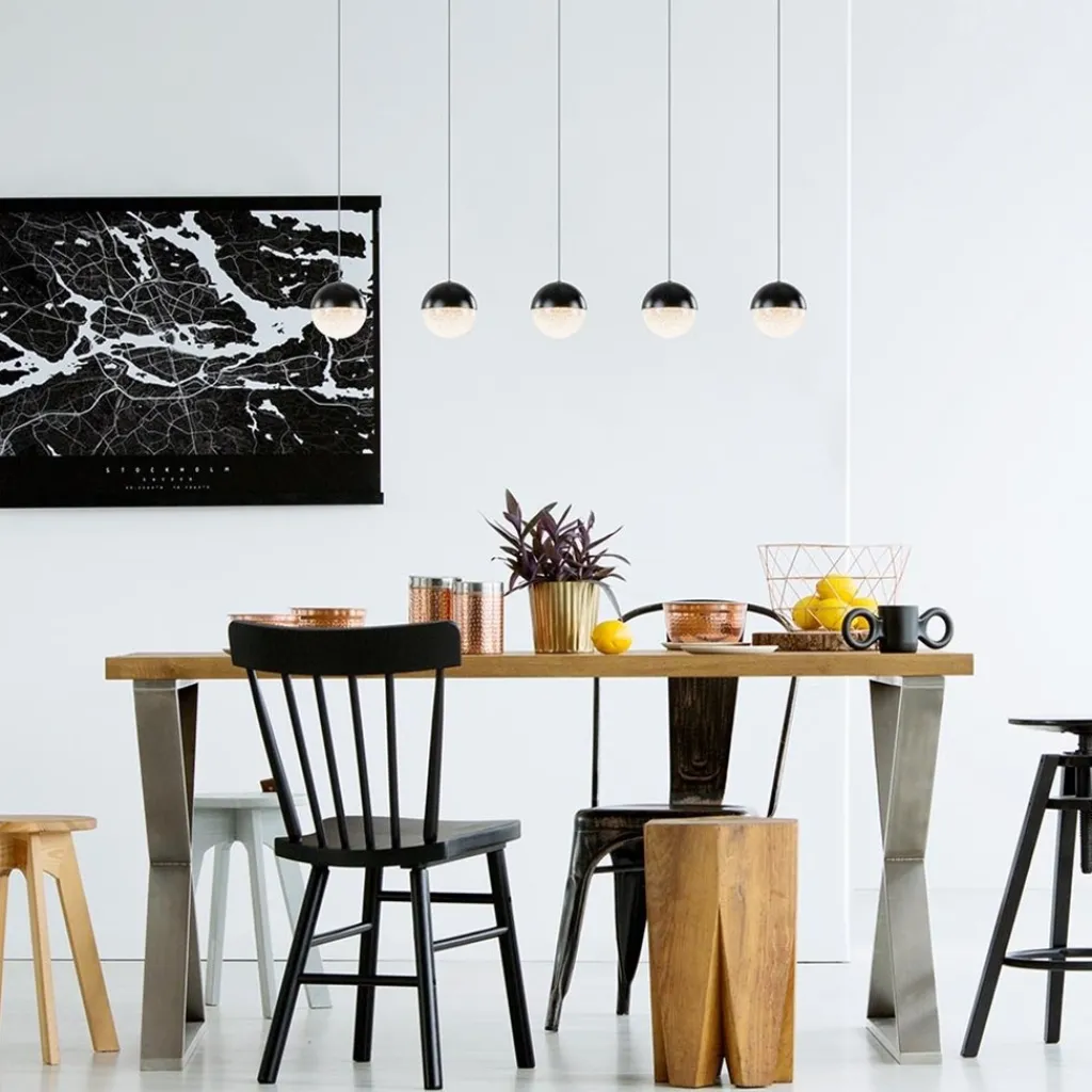 Straluma 5-Lichts LED hanglamp zwart met diamant zand 3-standen dimbaar> Hanglampen|Eettafellampen