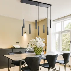 Straluma 8-Lichts metalen hanglamp cilinders mat zwart></noscript> Eettafellampen|Eetkamerverlichting