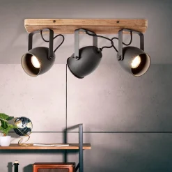 Straluma 3-Lichts opbouwspot mat zwart met hout></noscript> Opbouwspots|Woonkamerlampen
