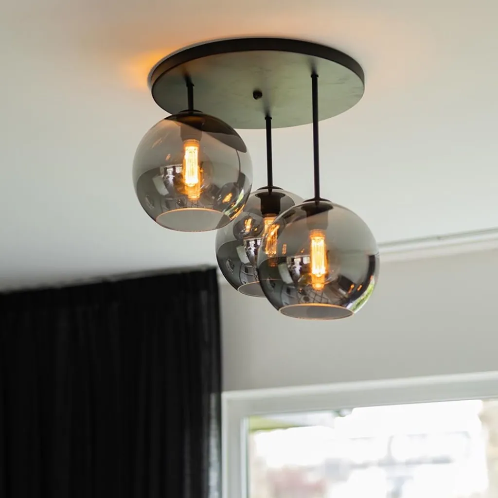 Straluma 3-Lichts plafondlamp mat zwart met titanium glas> Woonkamerlampen|Slaapkamerlampen