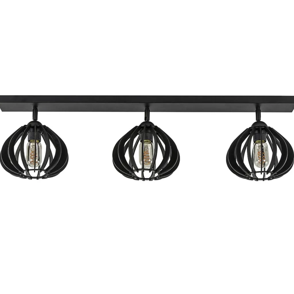 Straluma 3-Lichts plafondlamp zwart met verstelbare houten kappen> Plafondlampen|Botanische Verlichting