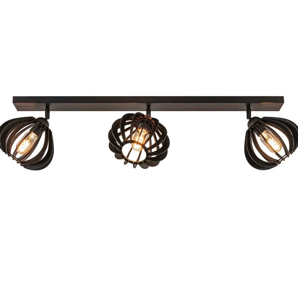 Straluma 3-Lichts plafondlamp zwart met verstelbare houten kappen> Plafondlampen|Botanische Verlichting