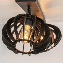 Straluma 3-Lichts plafondlamp zwart met verstelbare houten kappen><noscript><img width=
