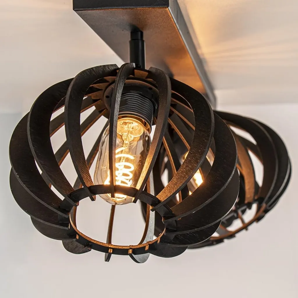 Straluma 3-Lichts plafondlamp zwart met verstelbare houten kappen> Plafondlampen|Botanische Verlichting