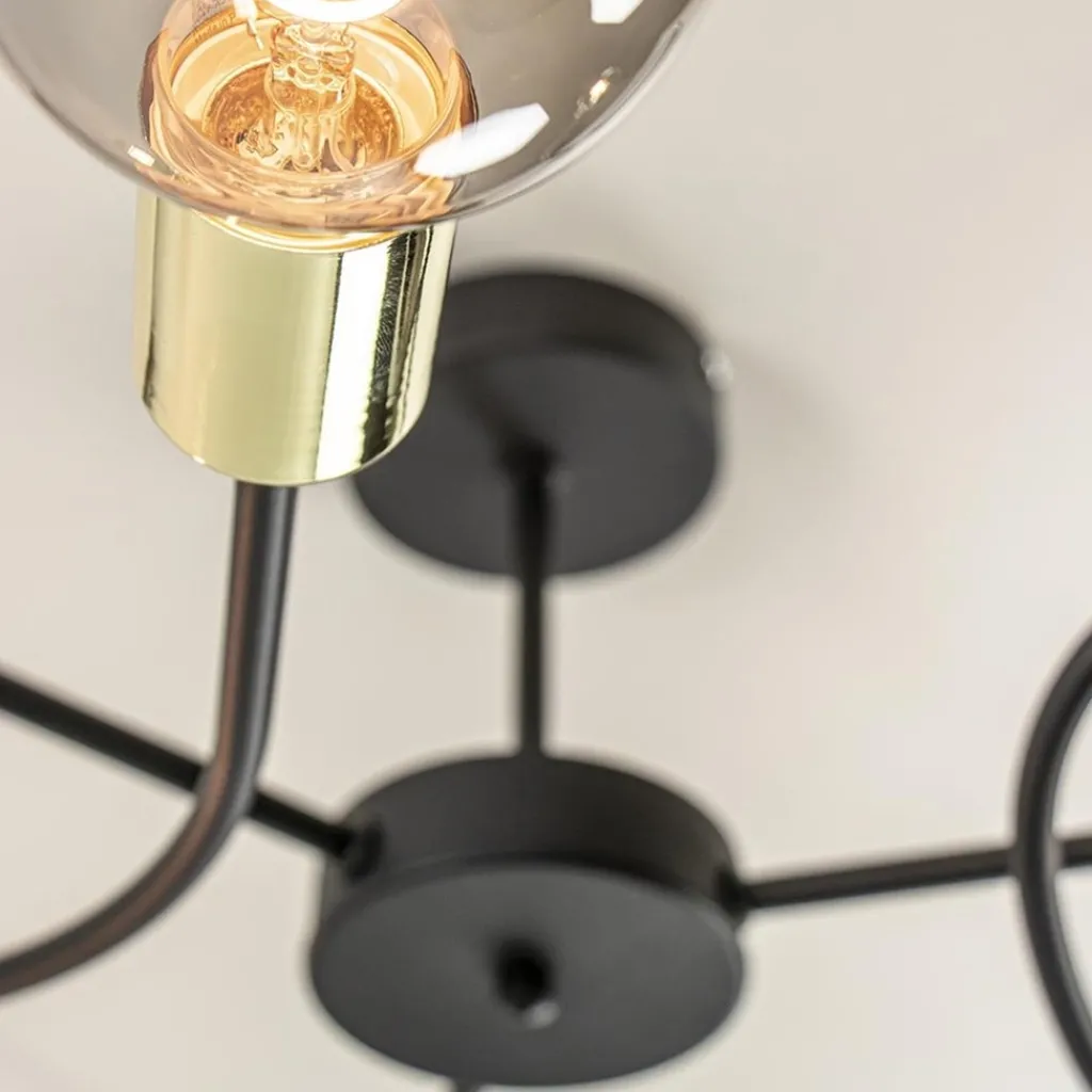 Straluma 3-Lichts plafondlamp zwart met gouden pendels> Plafondlampen|Landelijke Verlichting