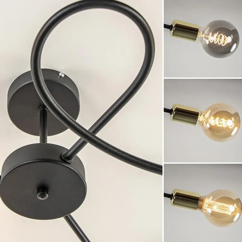 Straluma 3-Lichts plafondlamp zwart met gouden pendels> Plafondlampen|Landelijke Verlichting