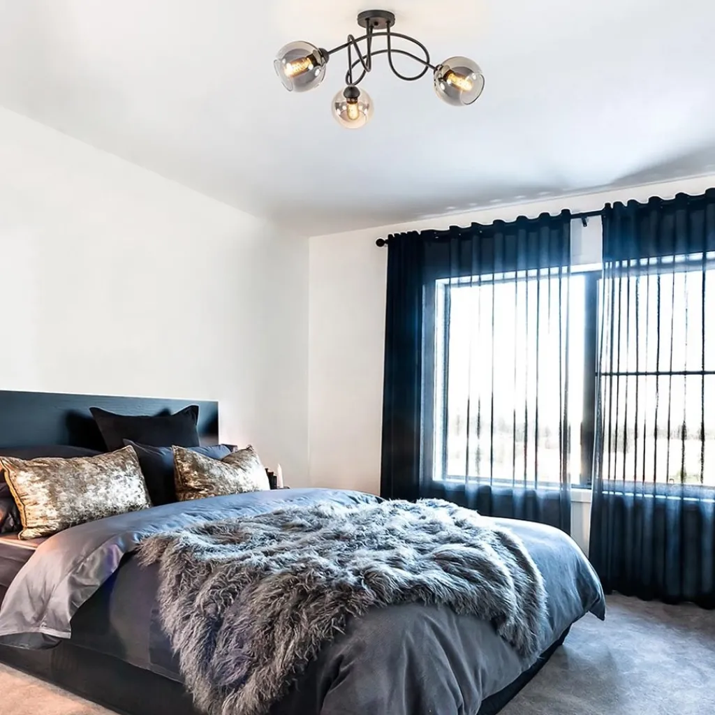 Straluma 3-Lichts plafondlamp zwart met smoke glazen bollen> Woonkamerlampen|Slaapkamerlampen