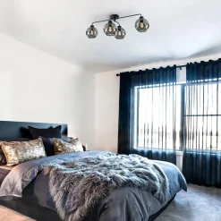 Straluma 4-Lichts plafondlamp zwart met smoke glazen bollen></noscript> Plafondlampen|Industriële Verlichting