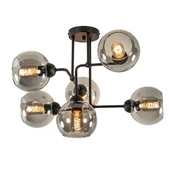 Straluma 6-Lichts plafondlamp zwart met smoke glazen bollen> Plafondlampen|Luxe Verlichting