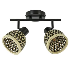 Straluma 2-Lichts plafond/wandlamp zwart met bamboe kappen> Plafondlampen|Wandlampen