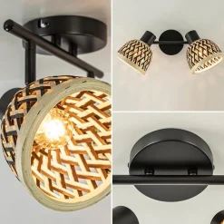 Straluma 2-Lichts plafond/wandlamp zwart met bamboe kappen></noscript> Plafondlampen|Wandlampen