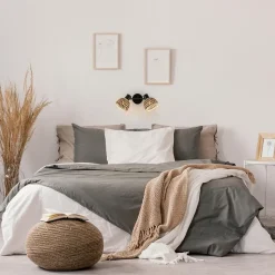 Straluma 2-Lichts plafond/wandlamp zwart met bamboe kappen></noscript> Plafondlampen|Wandlampen