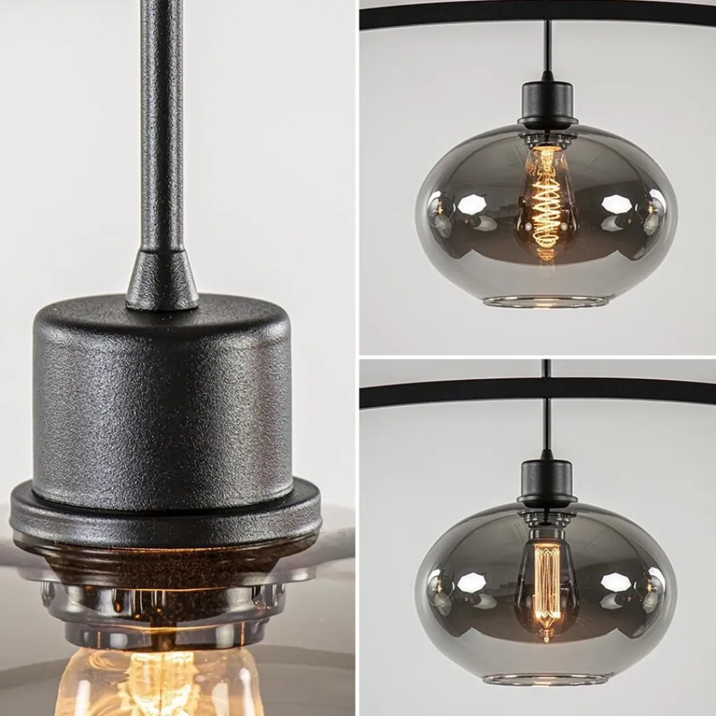Straluma 3-Lichts retro hanglamp zwart met smoke glas> Eettafellampen|Eetkamerverlichting
