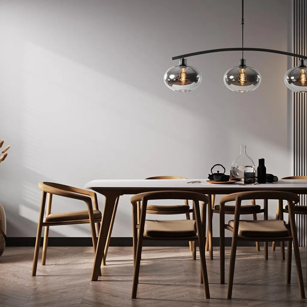 Straluma 3-Lichts retro hanglamp zwart met smoke glas> Eettafellampen|Eetkamerverlichting