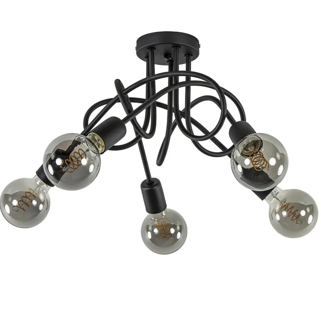 Straluma 5-Lichts retro plafondlamp mat zwart> Plafondlampen|Landelijke Verlichting