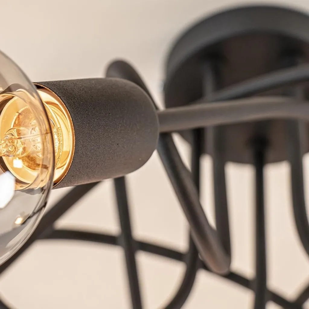 Straluma 5-Lichts retro plafondlamp mat zwart> Plafondlampen|Landelijke Verlichting