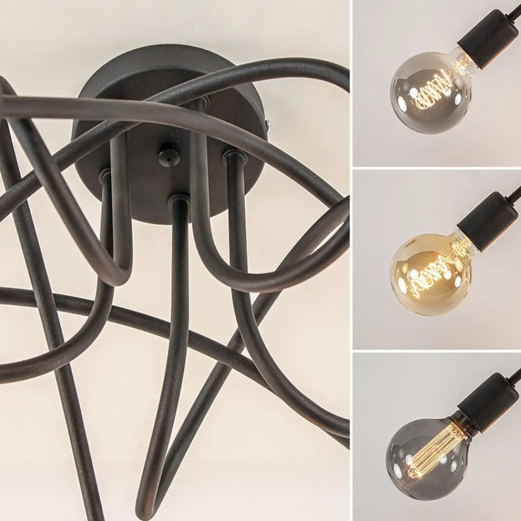 Straluma 5-Lichts retro plafondlamp mat zwart> Plafondlampen|Landelijke Verlichting