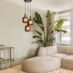 Straluma 3-Lichts ronde hanglamp mat zwarte glazen kappen><noscript><img width=