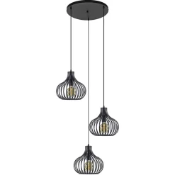 Straluma 3-Lichts ronde hanglamp met zwarte draadkappen> Draadlampen|Pendel Lampen