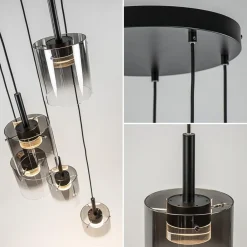 Straluma 5-Lichts ronde hanglamp zwart met titanium/helder glas></noscript> Hanglampen|Pendel Lampen