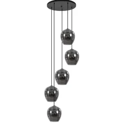 Straluma 5-Lichts ronde hanglamp zwart met smokey glas> Videverlichting|Pendel Lampen