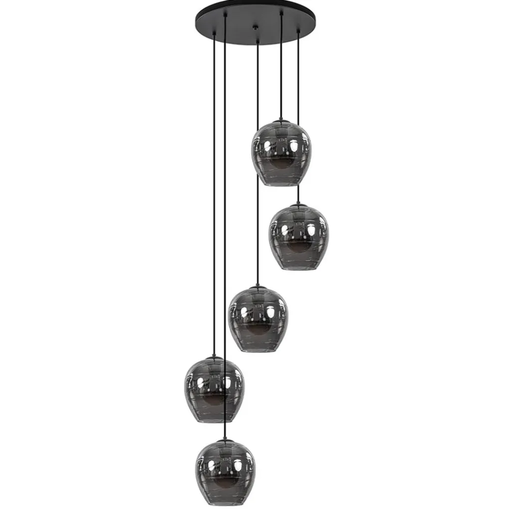 Straluma 5-Lichts ronde hanglamp zwart met smokey glas> Videverlichting|Pendel Lampen