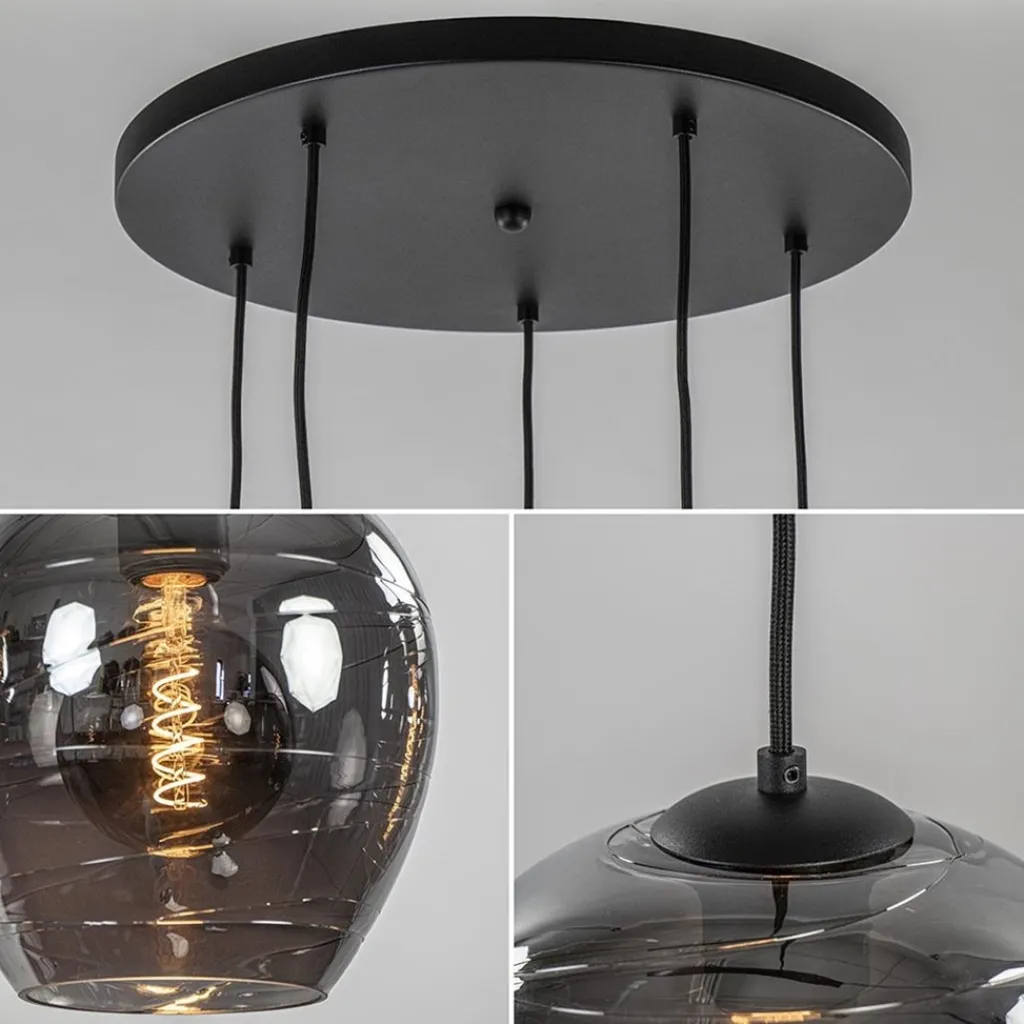 Straluma 5-Lichts ronde hanglamp zwart met smokey glas> Videverlichting|Pendel Lampen