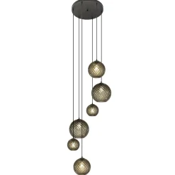 Straluma 6-Lichts vide hanglamp smoke glas met reliëf> Videverlichting|Pendel Lampen
