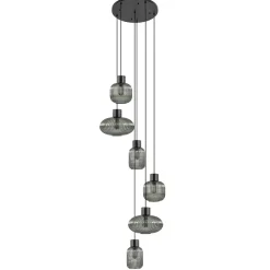 Straluma 6-Lichts vide hanglamp smoke glas met zwarte details> Eettafellampen|Videverlichting