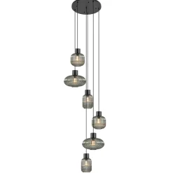 Straluma 6-Lichts vide hanglamp smoke glas met zwarte details> Eettafellampen|Videverlichting