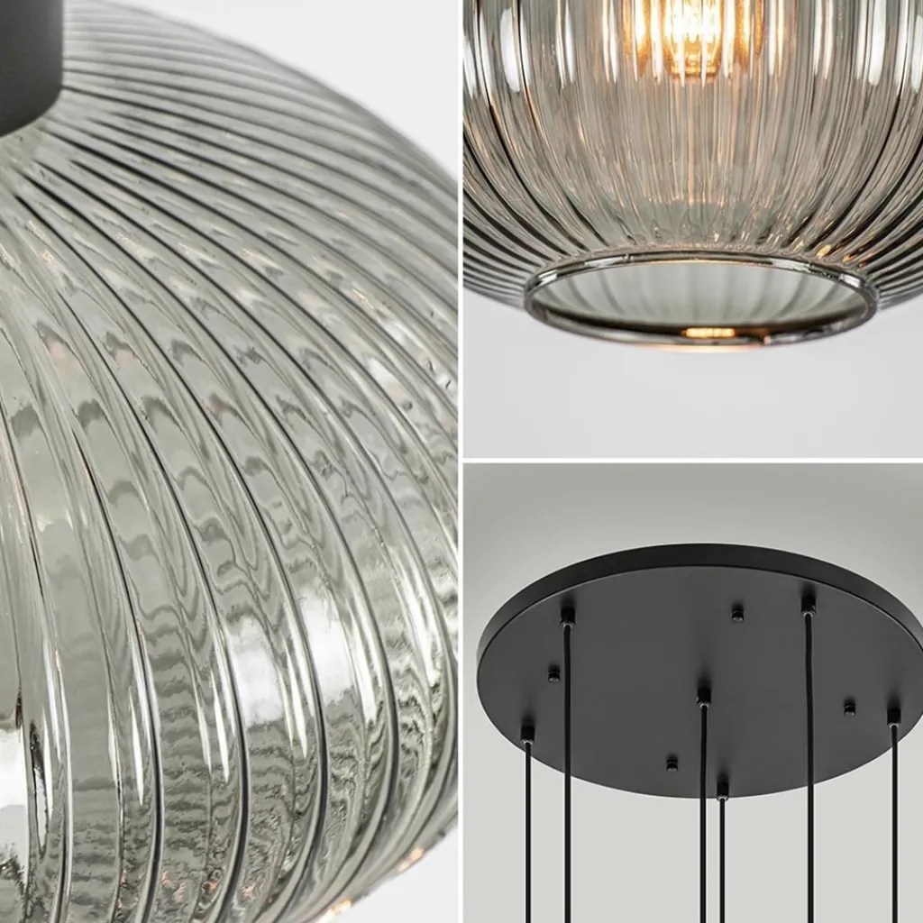 Straluma 6-Lichts vide hanglamp smoke glas met zwarte details> Eettafellampen|Videverlichting