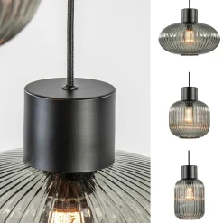 Straluma 6-Lichts vide hanglamp smoke glas met zwarte details><noscript><img width=