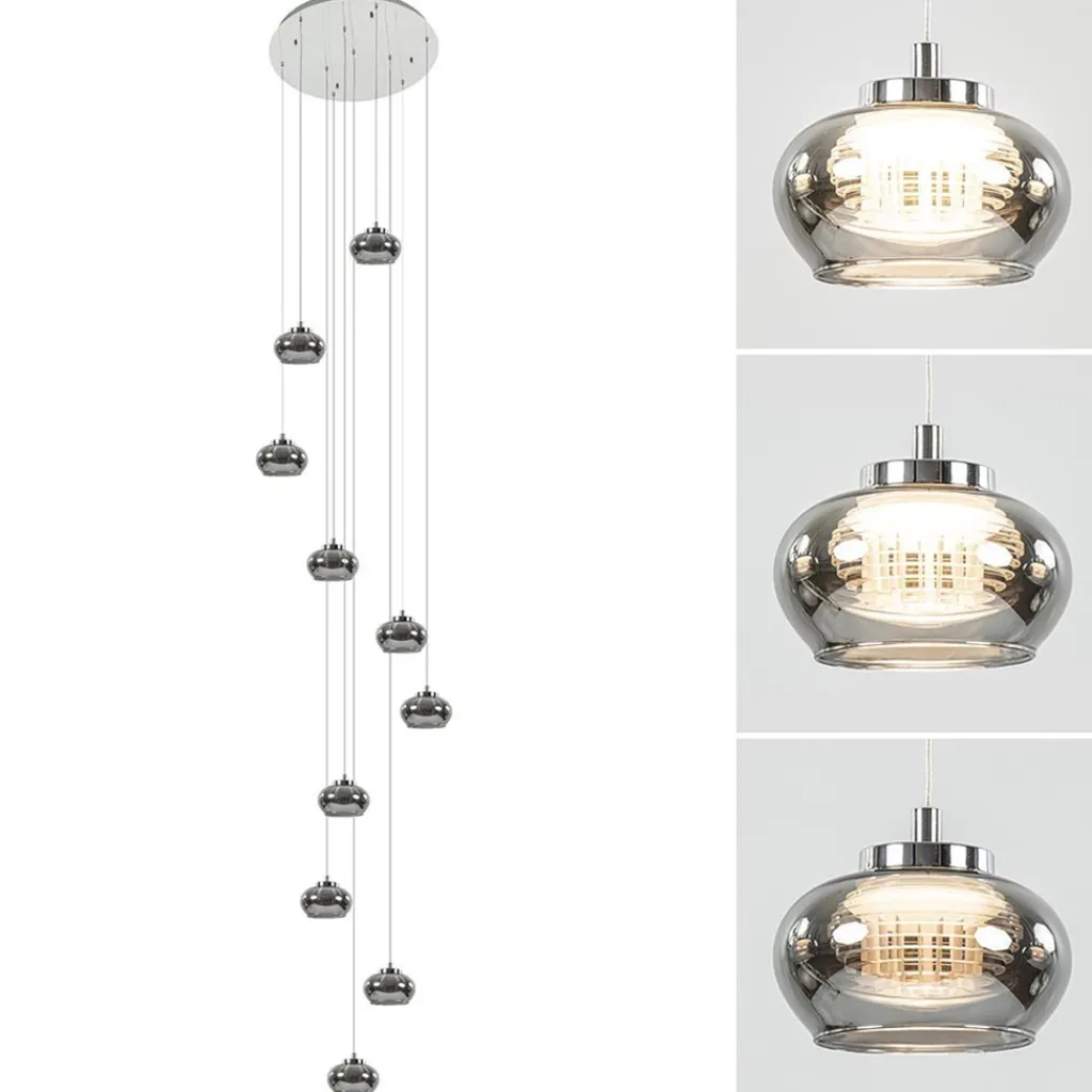 Straluma 10-Lichts videlamp chroom/smoke glas inclusief dimbaar LED> Hanglampen|Videverlichting