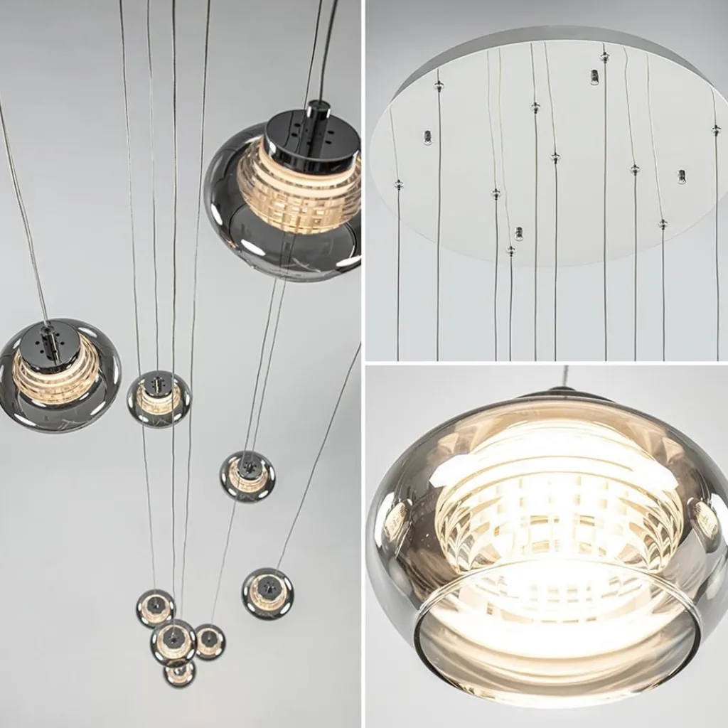 Straluma 10-Lichts videlamp chroom/smoke glas inclusief dimbaar LED> Hanglampen|Videverlichting